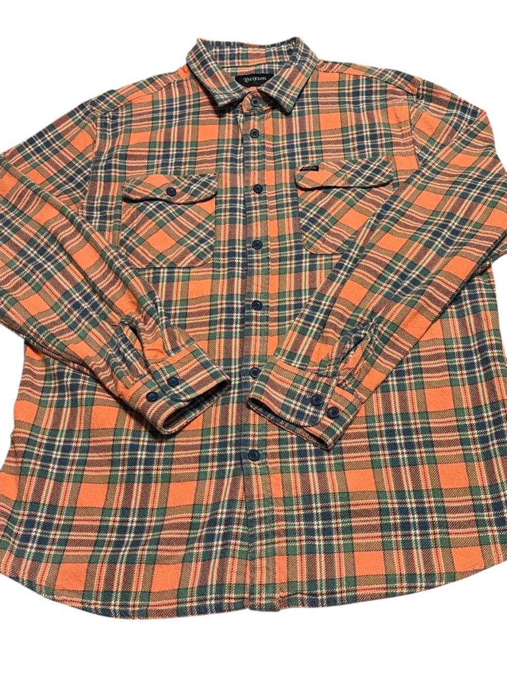Brixton Orange and Green Plaid Button-Down Shirt